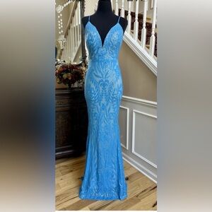 Fashion Nova Light Blue Sequin Maxi Dress Size S